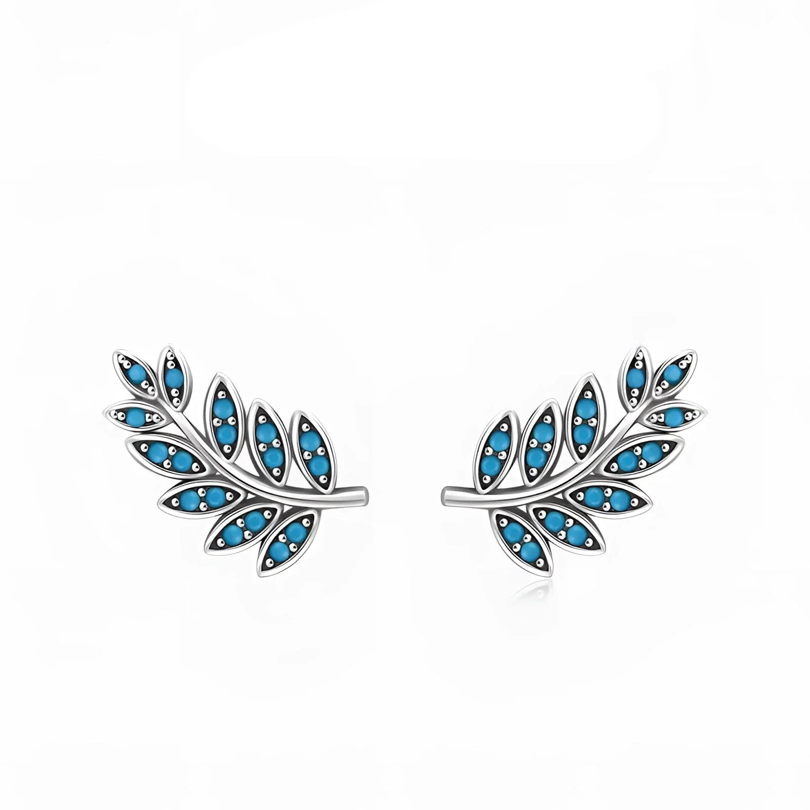 Bohemian Turquoise Stud Earrings with Leaf Design in Sterling Silver
 - ModishWorld