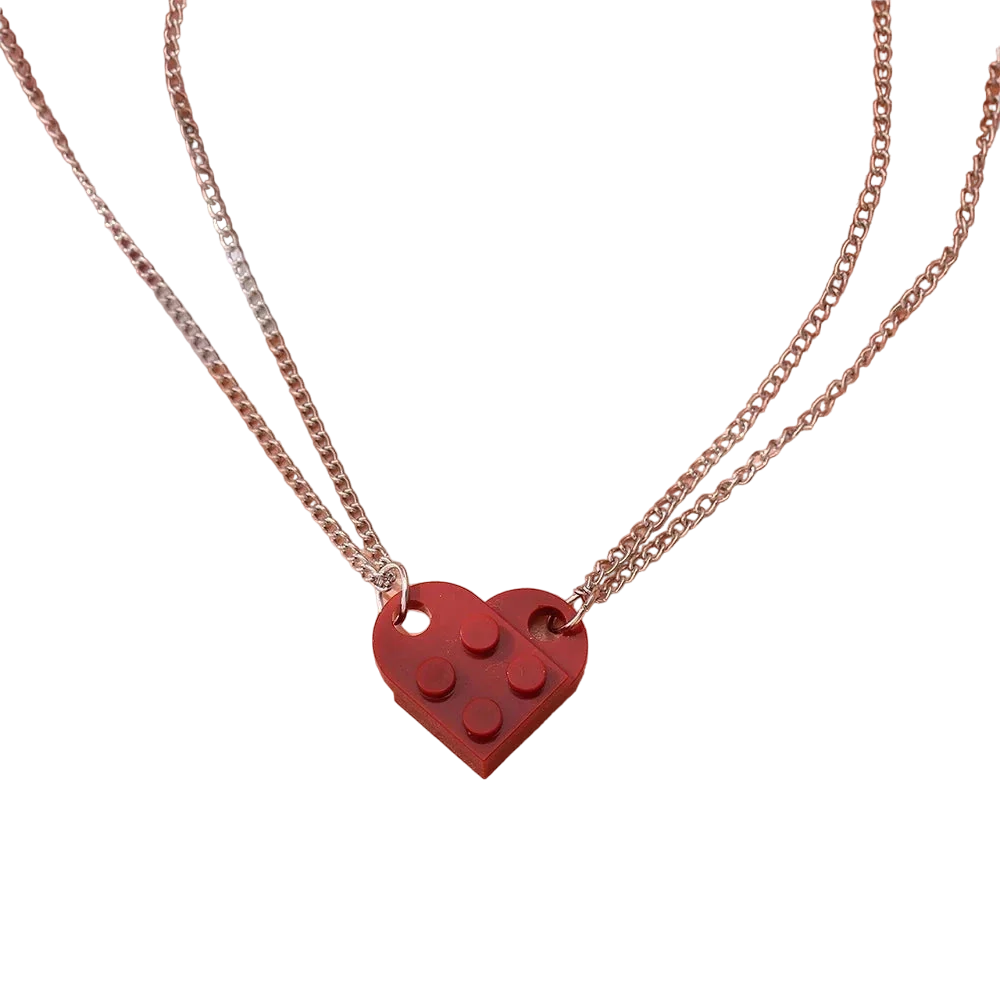 Heart-Shaped Block Pendant Necklace, Customizable with Colorful Bricks
 - ModishWorld