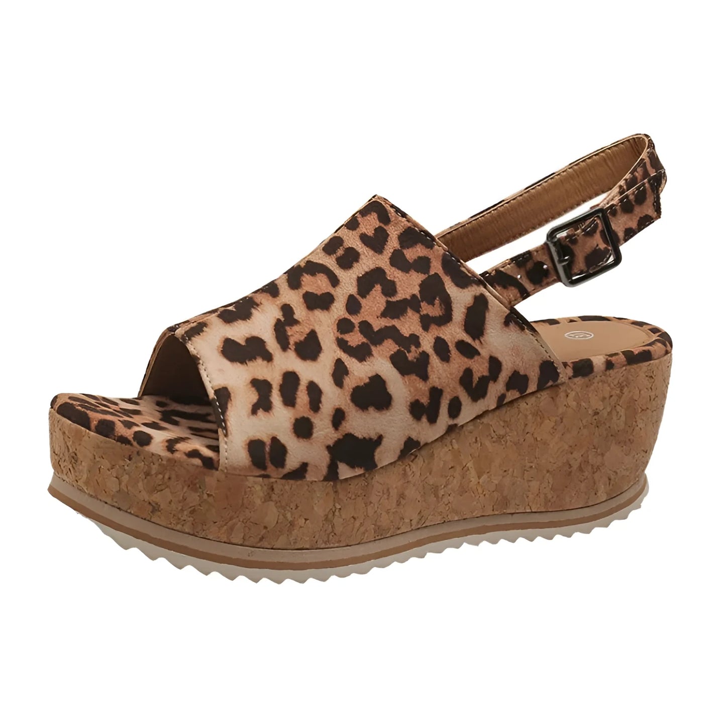 Stylish Leopard Print Cork Wedges with Adjustable Strap
 - ModishWorld