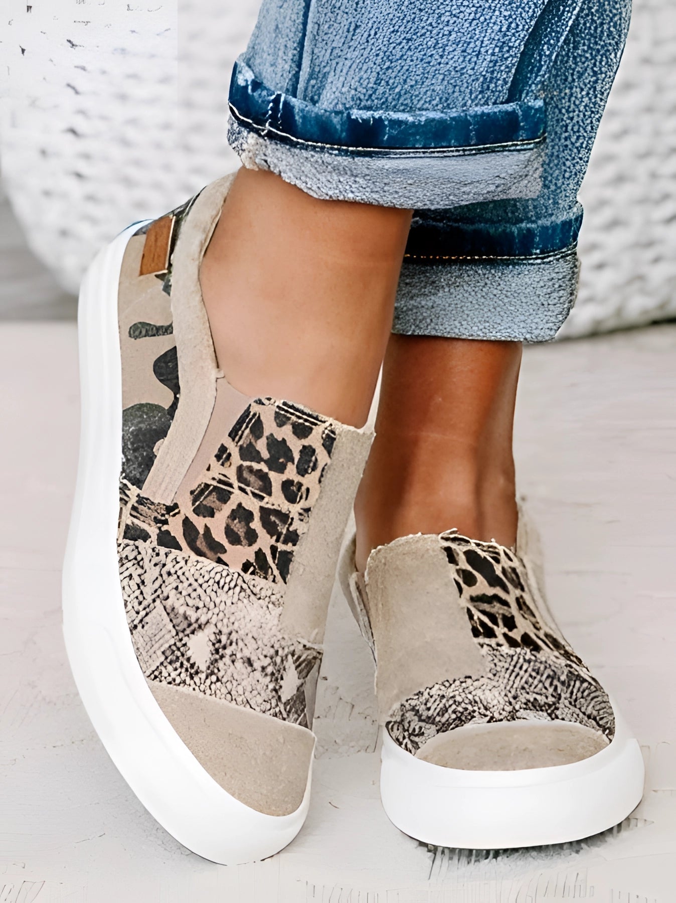 Beige Leopard Print Women's Slip-On Casual Sneakers
 - ModishWorld