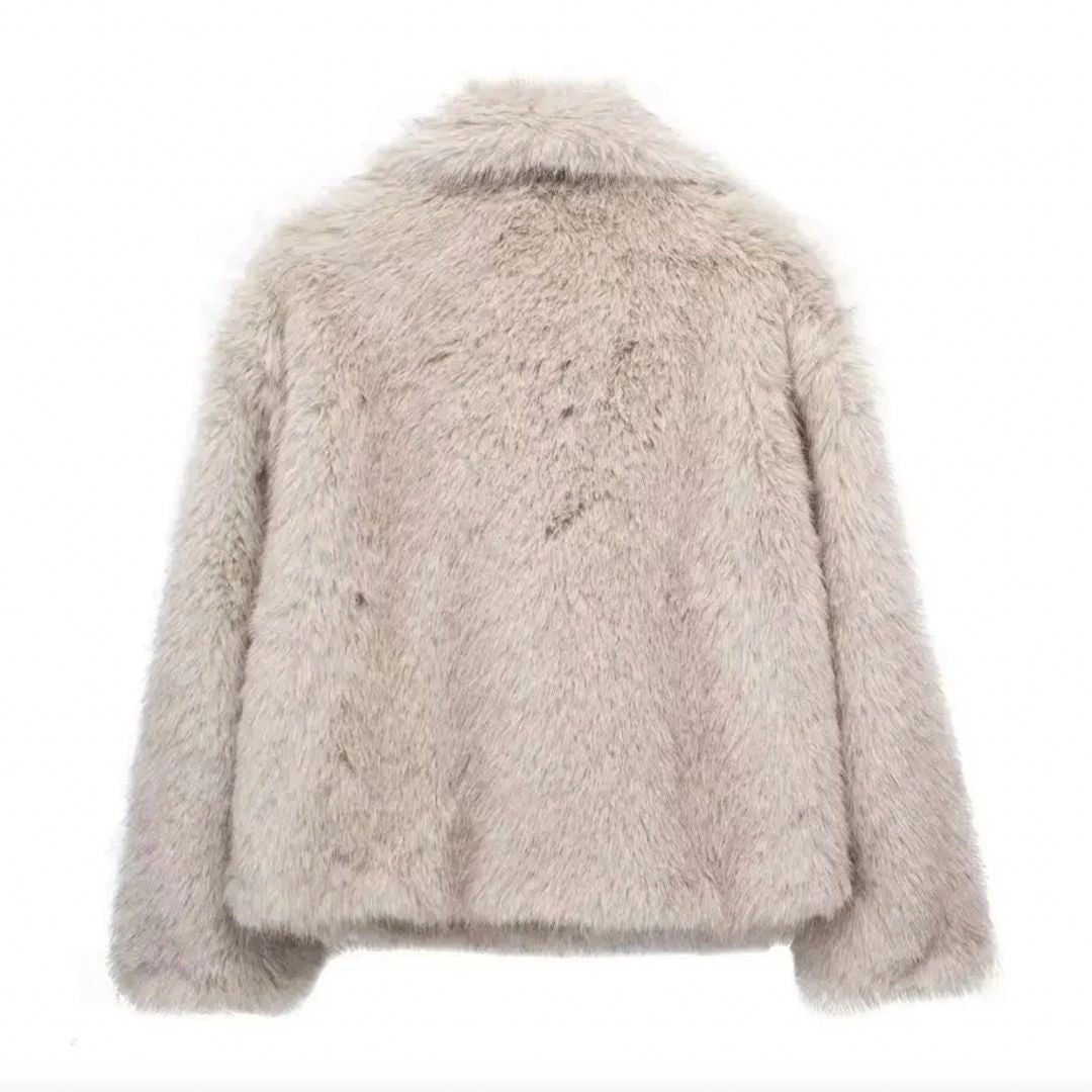 Women's Plush Light Grey Faux Fur High-Collar Winter Coat
 - ModishWorld