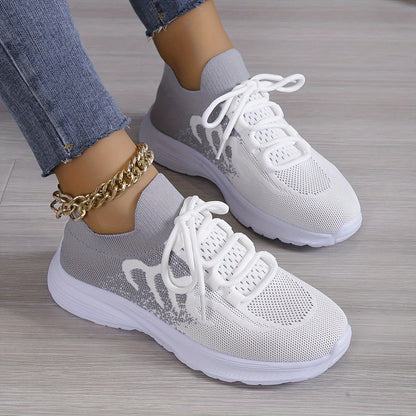 Women's White Lace-Up Breathable Mesh Walking Shoes
 - ModishWorld