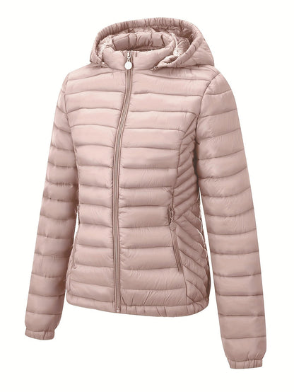 Pink Slim-Fit Water-Resistant Hooded Puffer Jacket for Women
 - ModishWorld