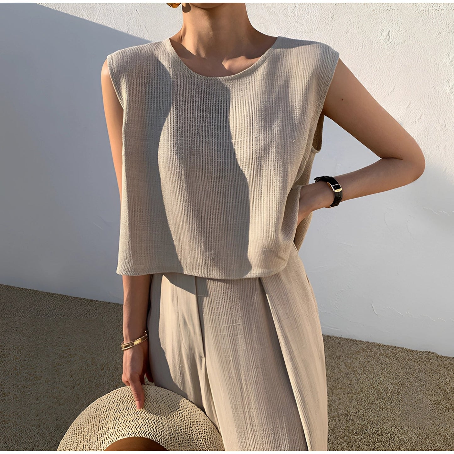 Beige Linen Sleeveless Crop Top: Minimalist Summer Style
 - ModishWorld