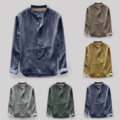 Eco-Friendly Men's Long Sleeve Linen Henley Shirt, Lightweight
 - ModishWorld