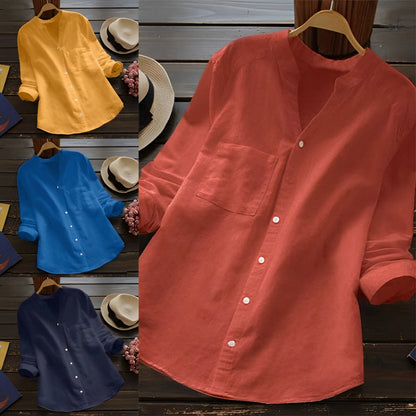 Men's Lightweight Linen Long-Sleeve Shirt with Mandarin Collar
 - ModishWorld
