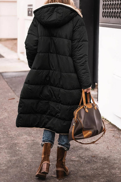 Women's Oversized Long Black Hooded Puffer Winter Coat
 - ModishWorld