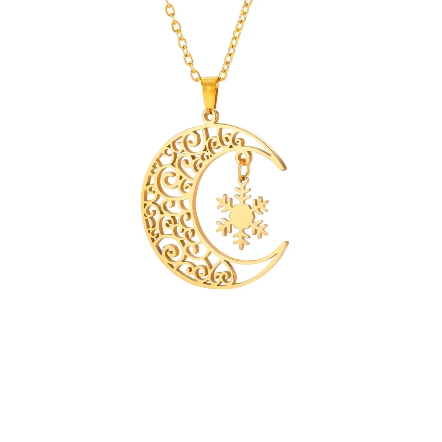 Women's Celestial Crescent Moon and Star Silver Pendant Necklace
 - ModishWorld