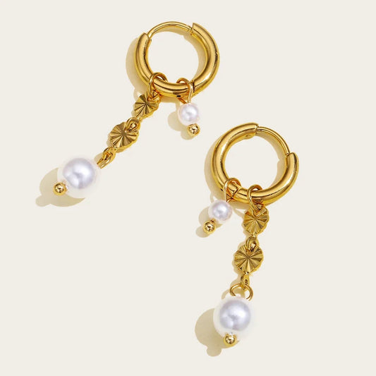 Elegant Gold Floral Hoop Earrings featuring Baroque Pearl Accents
 - ModishWorld