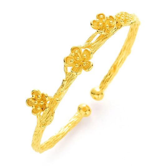 Artisan Gold Flower Bangle: Adjustable Luxury Floral Jewelry
 - ModishWorld