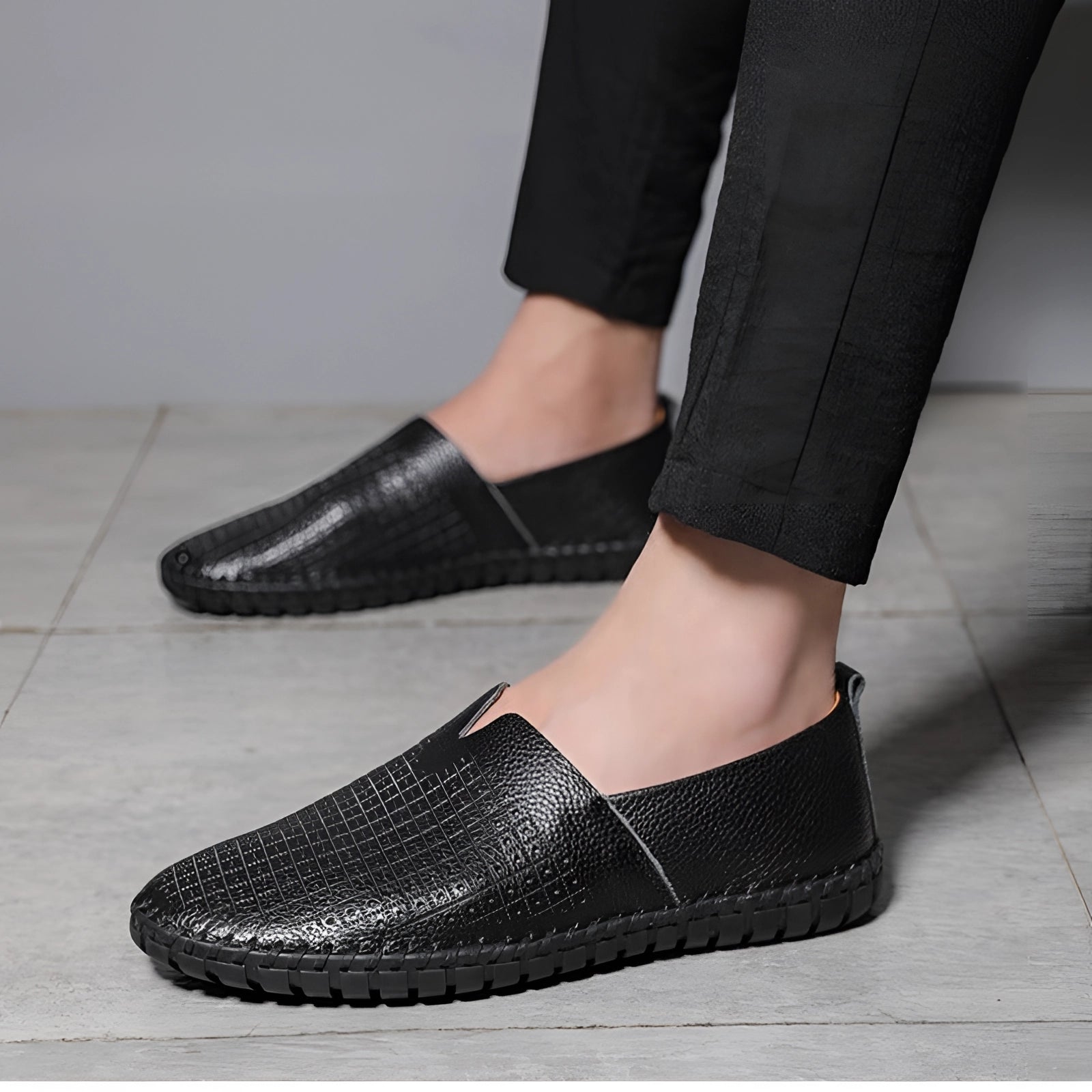 Men's Designer Slip-On Loafers in Luxury Black Crocodile Skin
 - ModishWorld