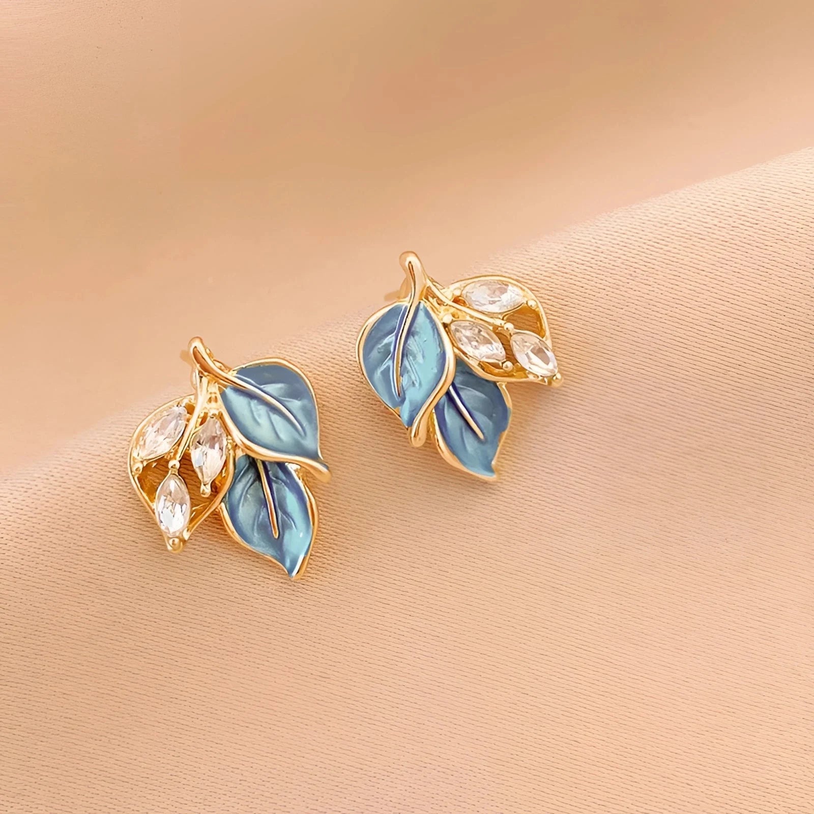 Elegant Blue and Gold Enamel Leaf Earrings – Botanical-Inspired Jewelry
 - ModishWorld