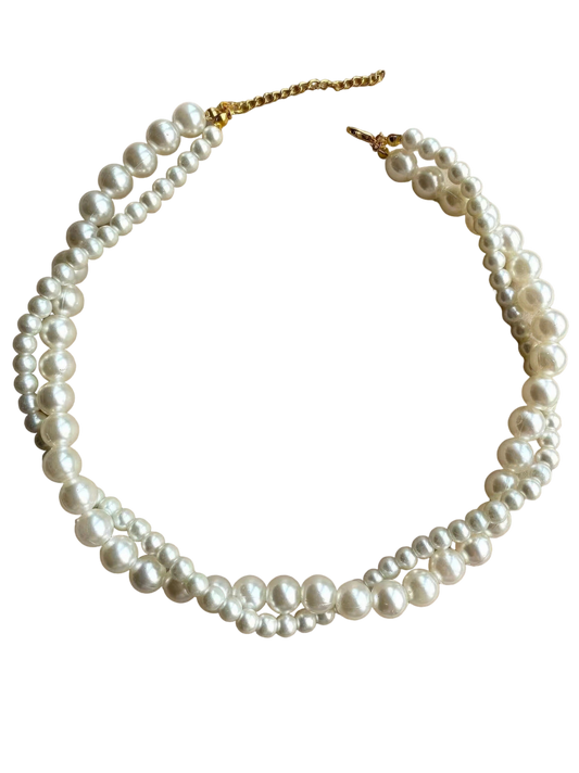 Elegant Pearl Bridal Choker Necklace, Double Strand
 - ModishWorld