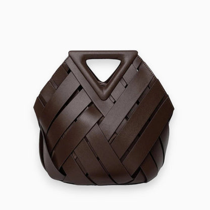 Woven Brown Leather Luxury Bag, Triangular Handle
 - ModishWorld