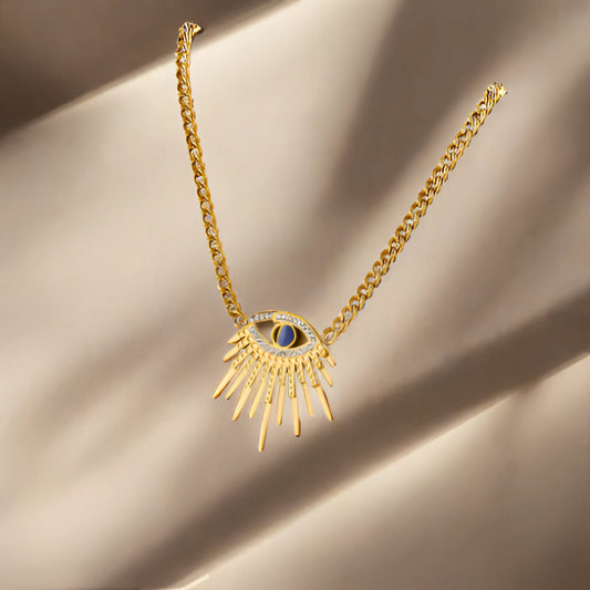 Gold Evil Eye Sapphire Pendant Necklace, Designer Luxury
 - ModishWorld