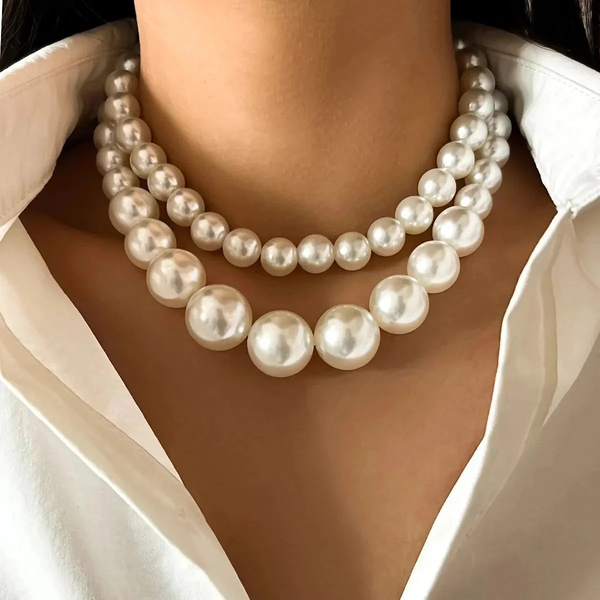 Elegant High-Luster Double Strand White Pearl Necklace - Luxury Jewelry
 - ModishWorld
