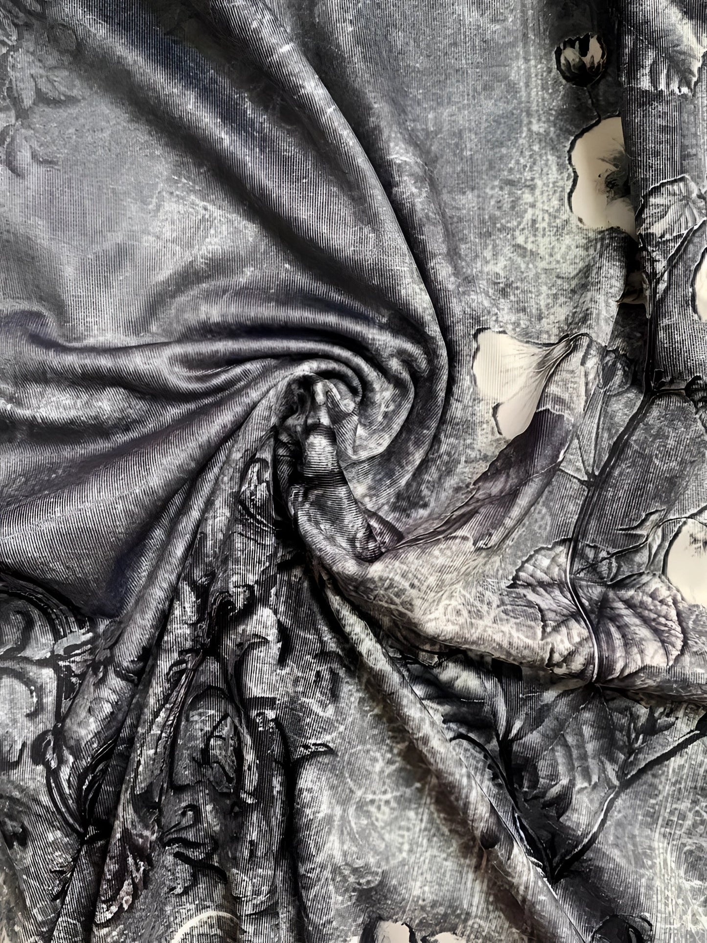Black & Grey Damask Jacquard Upholstery Fabric - Luxury Floral Design
 - ModishWorld