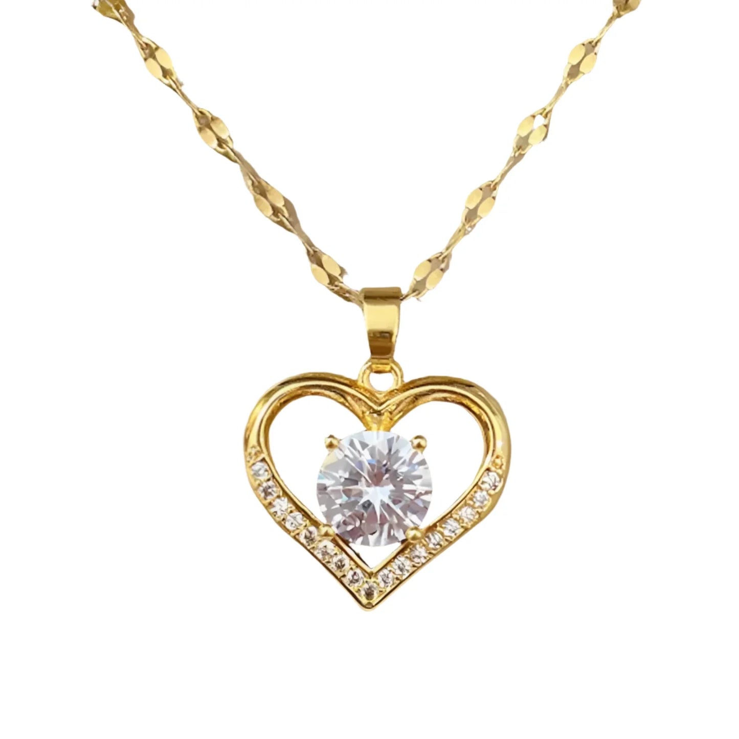 Romantic Diamond Crystal and Gold Heart Necklace, Luxury Gift
 - ModishWorld