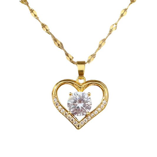 Romantic Diamond Crystal and Gold Heart Necklace, Luxury Gift
 - ModishWorld