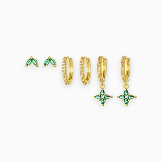 Elegant Gold Hoop Earrings featuring Star Charms and Green Gemstones
 - ModishWorld