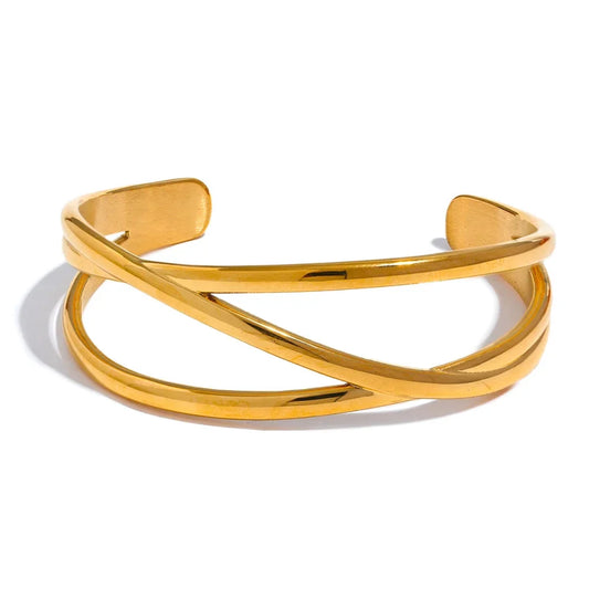 Women's Designer Gold Twisted Cuff Bangle Bracelet
 - ModishWorld