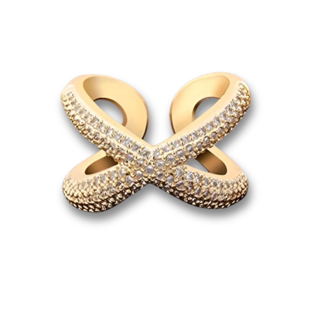 X-Shaped Diamond Crossover Ring in Gold – Pave Style
 - ModishWorld