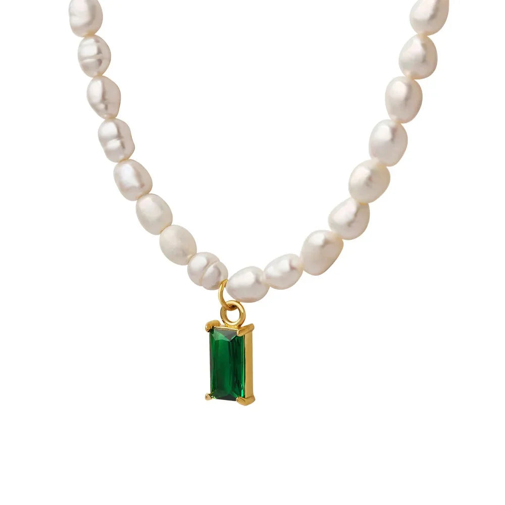 Elegant Pearl Necklace, Emerald Pendant, and Gold Clasp
 - ModishWorld
