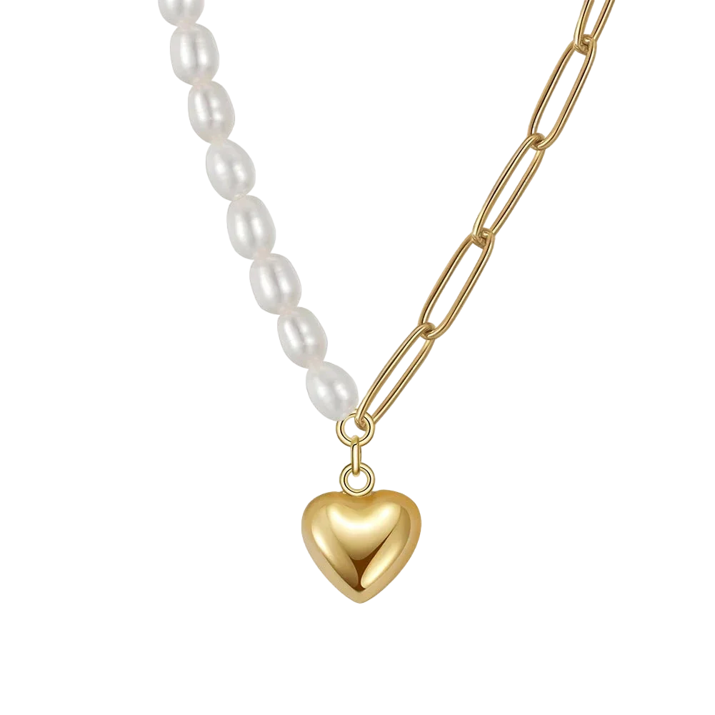 Effie Queen's 925 Sterling Silver Necklace: Gold Heart & Luxury Pearls
 - ModishWorld
