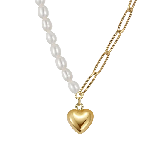Effie Queen's 925 Sterling Silver Necklace: Gold Heart & Luxury Pearls
 - ModishWorld