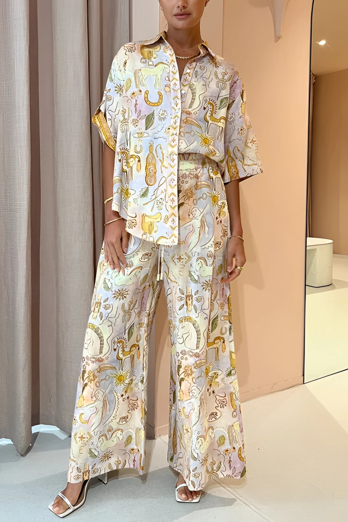 Women's Designer Silk Pajamas:  Luxury Printed Loungewear Set
 - ModishWorld