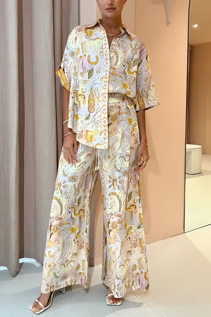 Women's Designer Silk Pajamas:  Luxury Printed Loungewear Set
 - ModishWorld