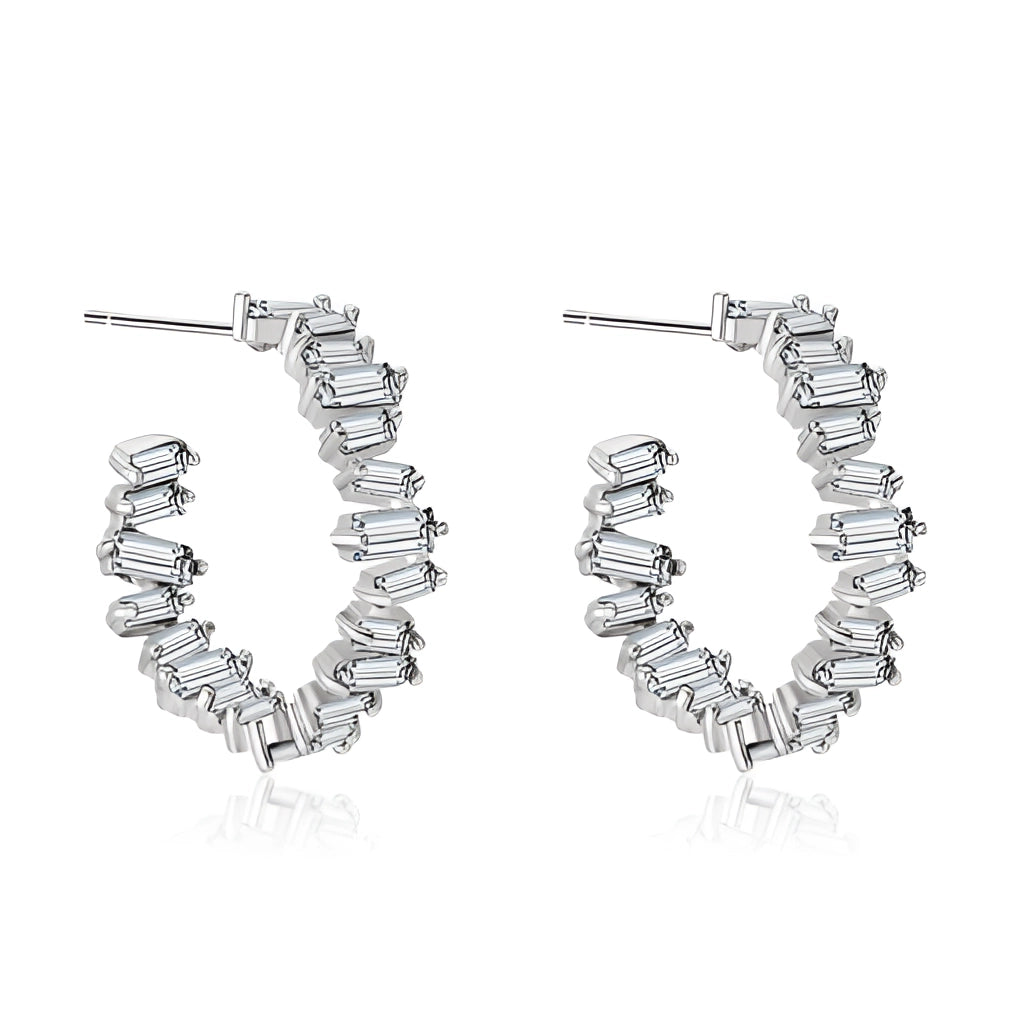 Elegant Bridal Hoop Earrings: Luxury White Gold with Baguette Diamonds
 - ModishWorld