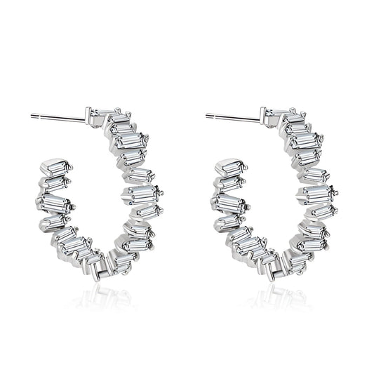 Elegant Bridal Hoop Earrings: Luxury White Gold with Baguette Diamonds
 - ModishWorld
