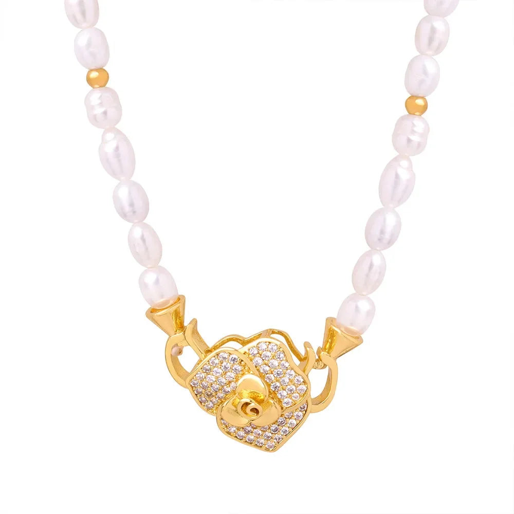 Elegant Multi-Strand Pearl Necklace with Gold Lion Charm
 - ModishWorld