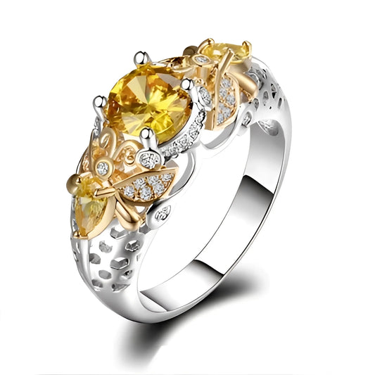 Vintage Butterfly Ring in Two-Tone with Luxury Yellow Diamond
 - ModishWorld