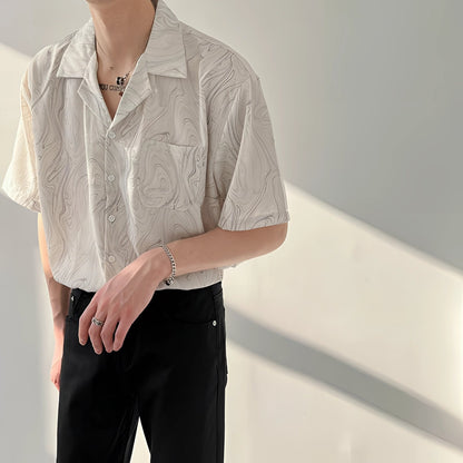 Beige Men's Short Sleeve Casual Shirt with Marble Print
 - ModishWorld