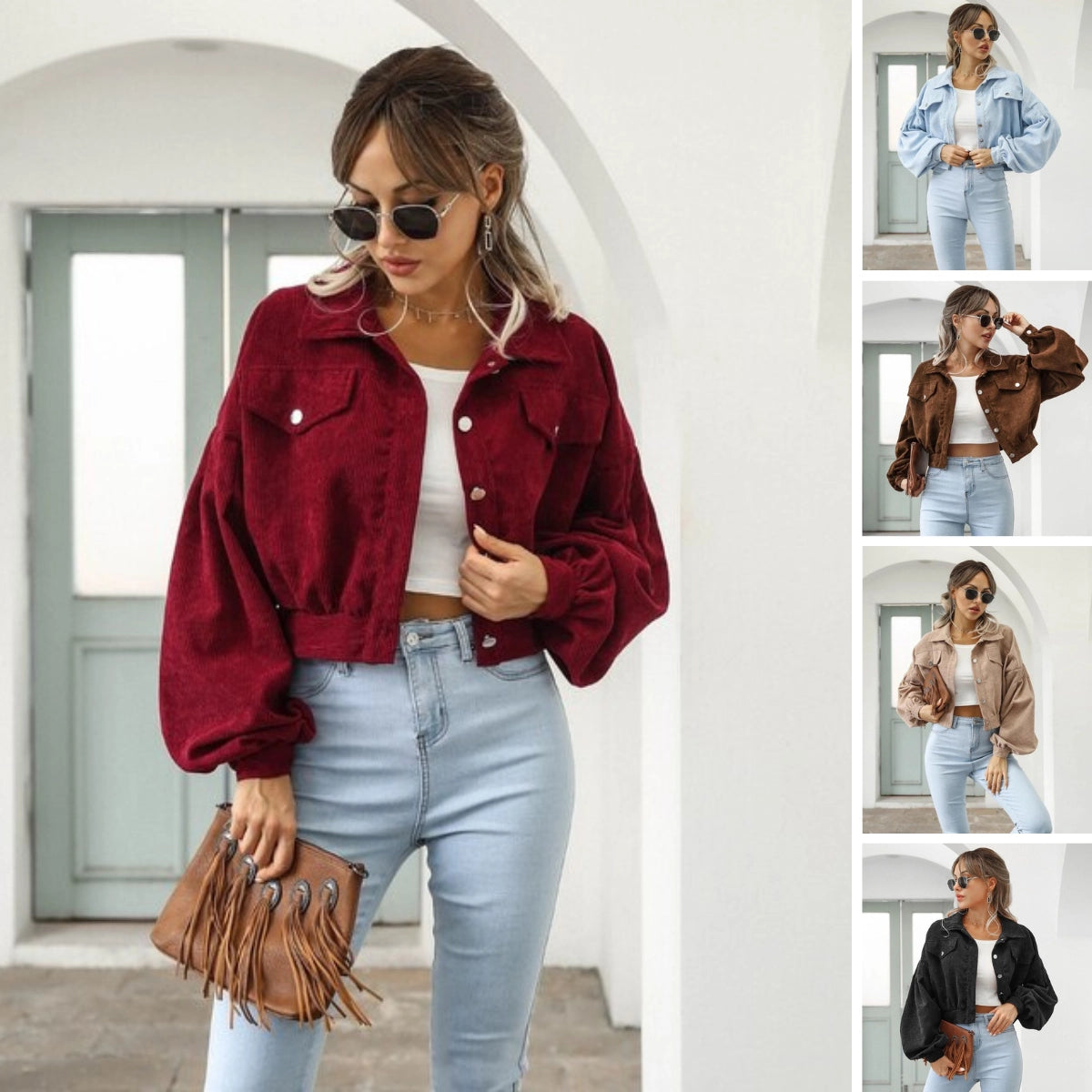 Women's Cropped Maroon Suede Bomber Jacket for Fall
 - ModishWorld