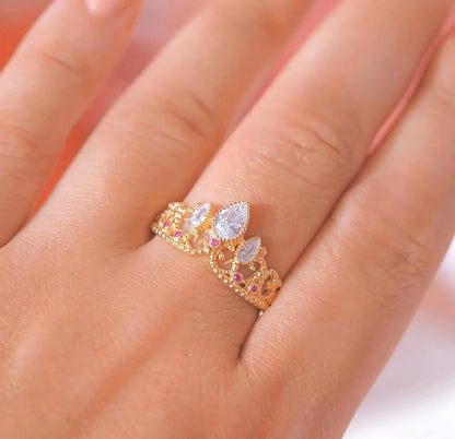 Luxury Gold Filigree Bridal Stacking Ring with Marquise Diamond
 - ModishWorld
