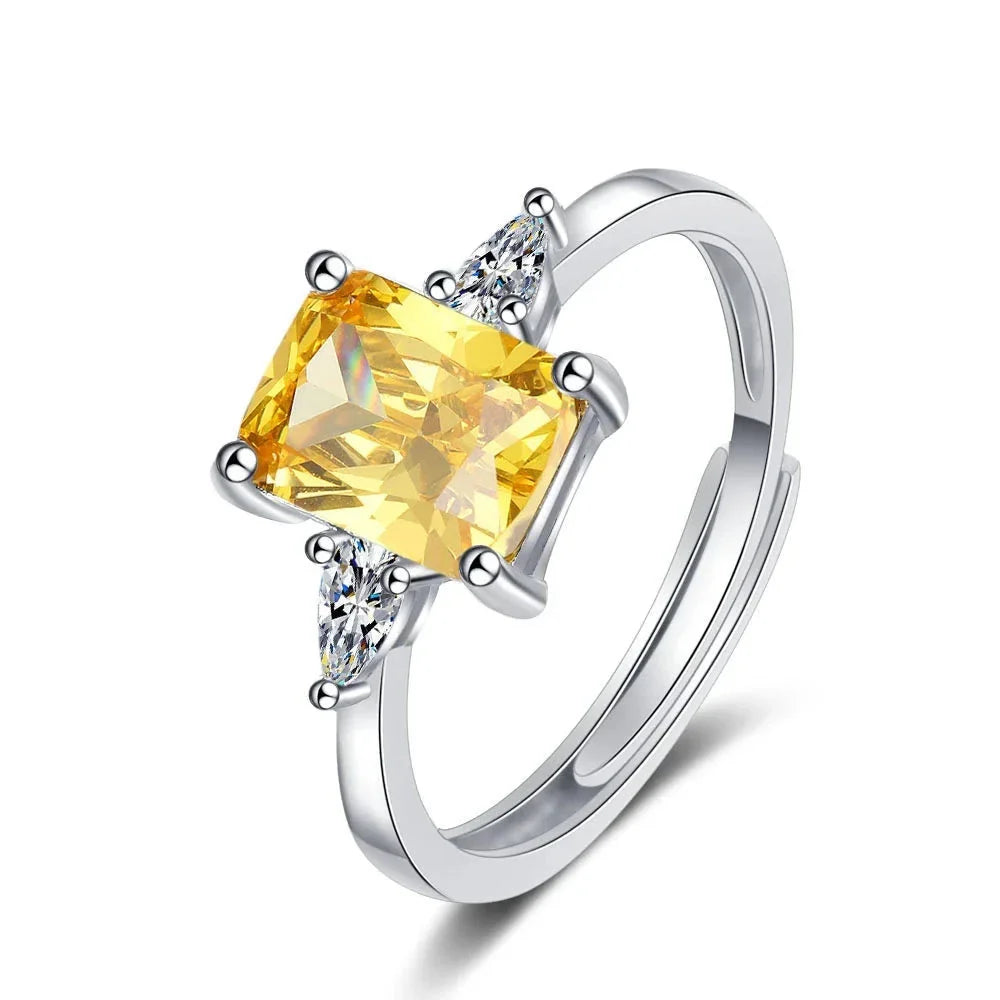 Gemstone Engagement Ring in 925 Sterling Silver, Yellow Cushion Cut
 - ModishWorld