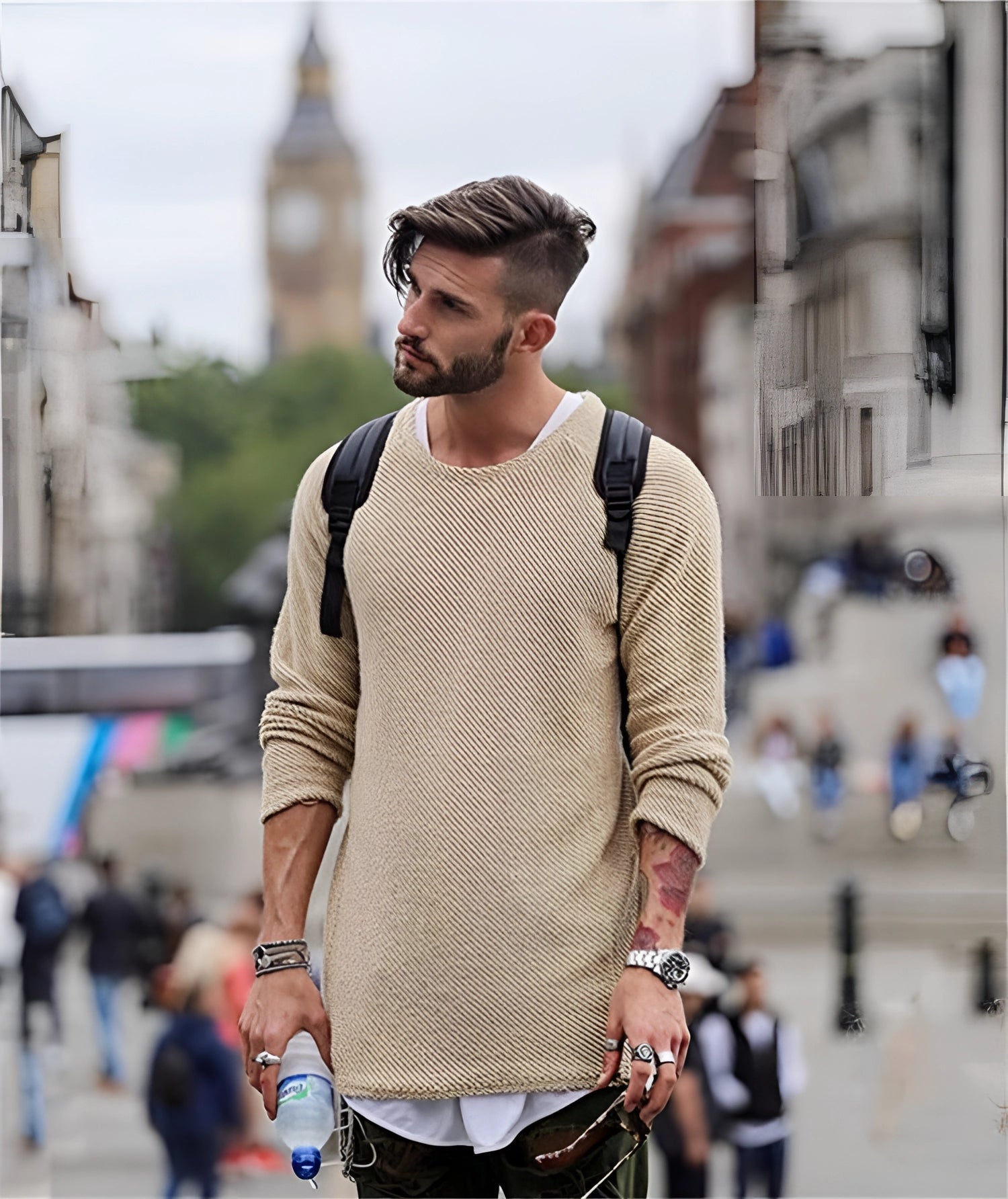 Lightweight Beige Oversized Men's Longline Sweater for Urban Style
 - ModishWorld