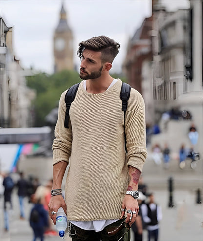 Lightweight Beige Oversized Men's Longline Sweater for Urban Style
 - ModishWorld