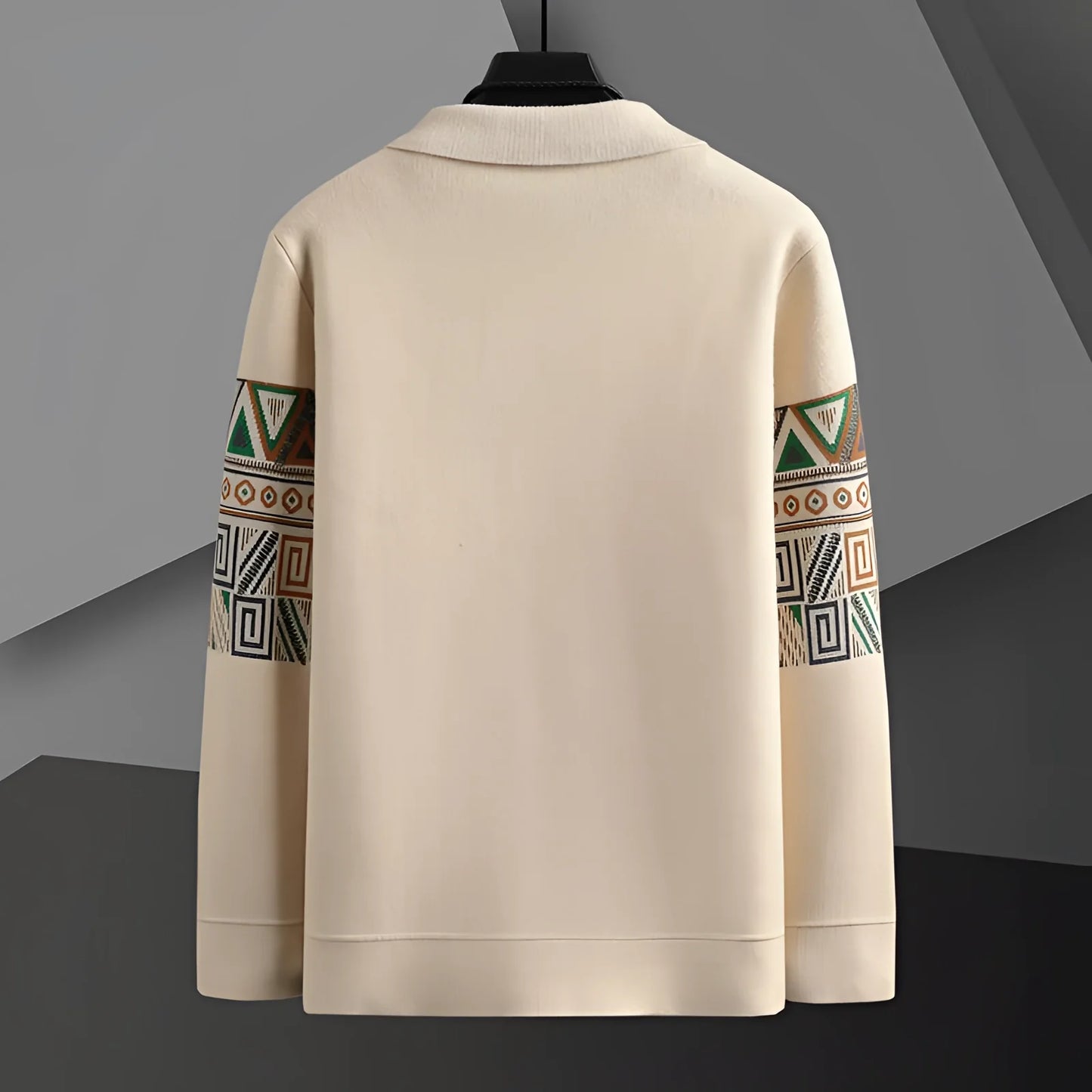 Designer Sweatshirt for Men, Beige Tribal Geometric Pattern
 - ModishWorld