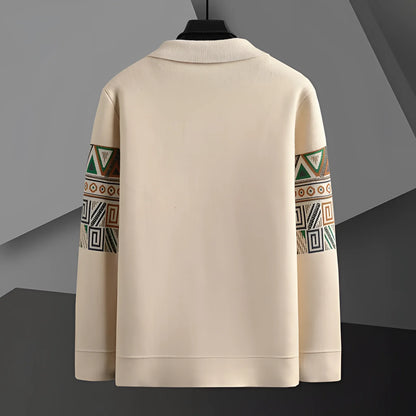 Designer Sweatshirt for Men, Beige Tribal Geometric Pattern
 - ModishWorld