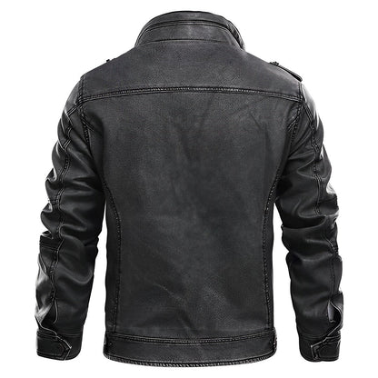 Black Leather Motorcycle Jacket for Men with Padded Shoulders and Quilted Sleeves
 - ModishWorld