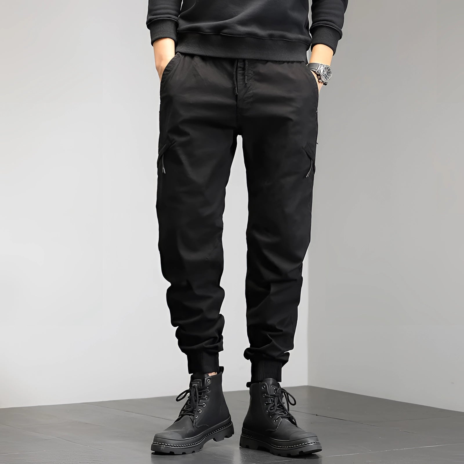 Tactical Cargo Pants for Men: Black, Slim Fit, Zippered Pockets
 - ModishWorld