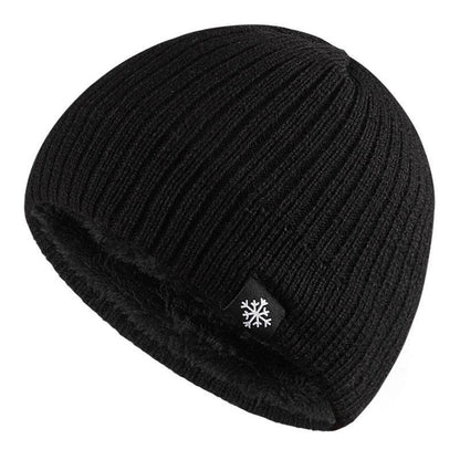 Black Fleece-Lined Thermal Beanie for Men with Snowflake Emblem
 - ModishWorld