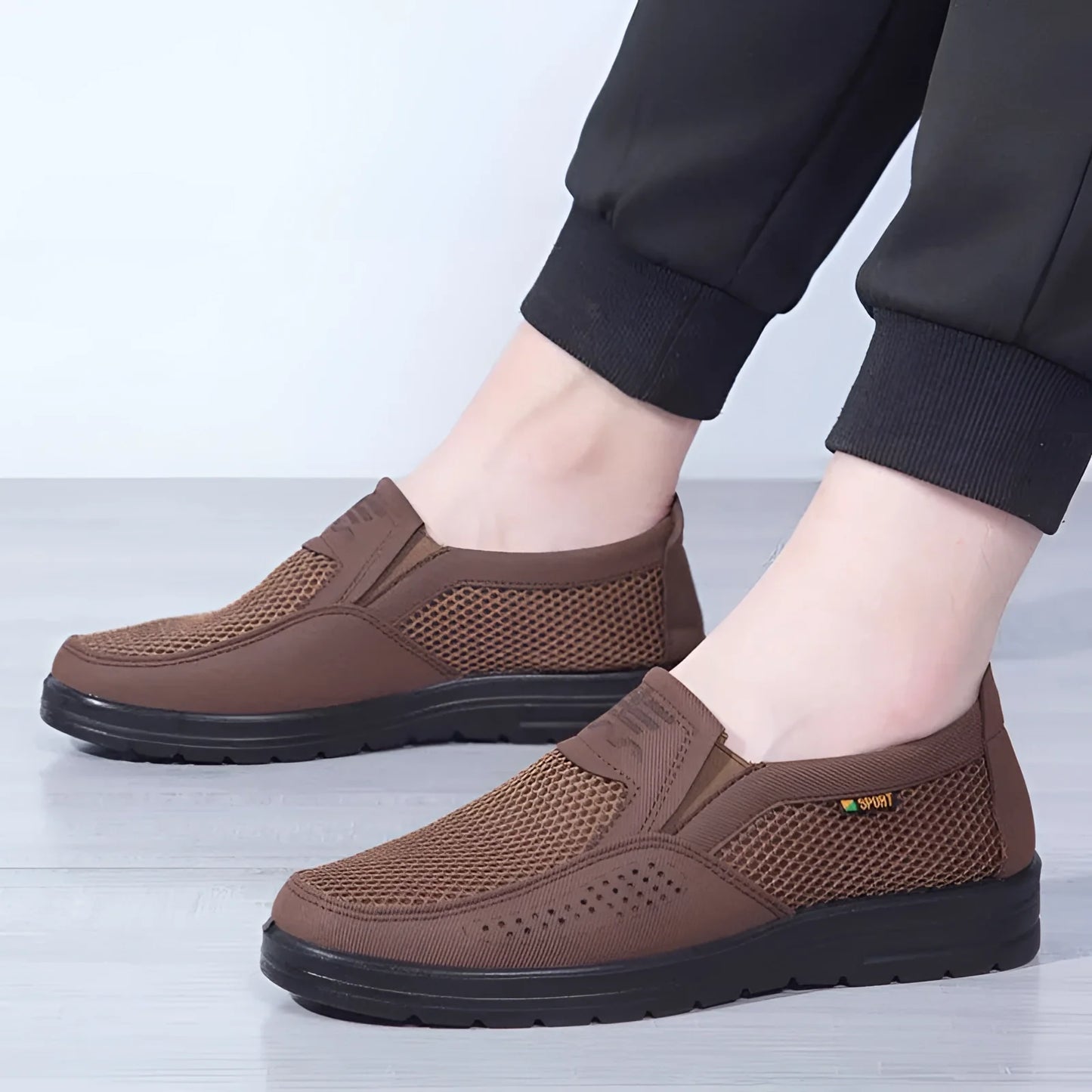 Breathable Men's Brown Mesh Slip-On Loafers for Summer
 - ModishWorld