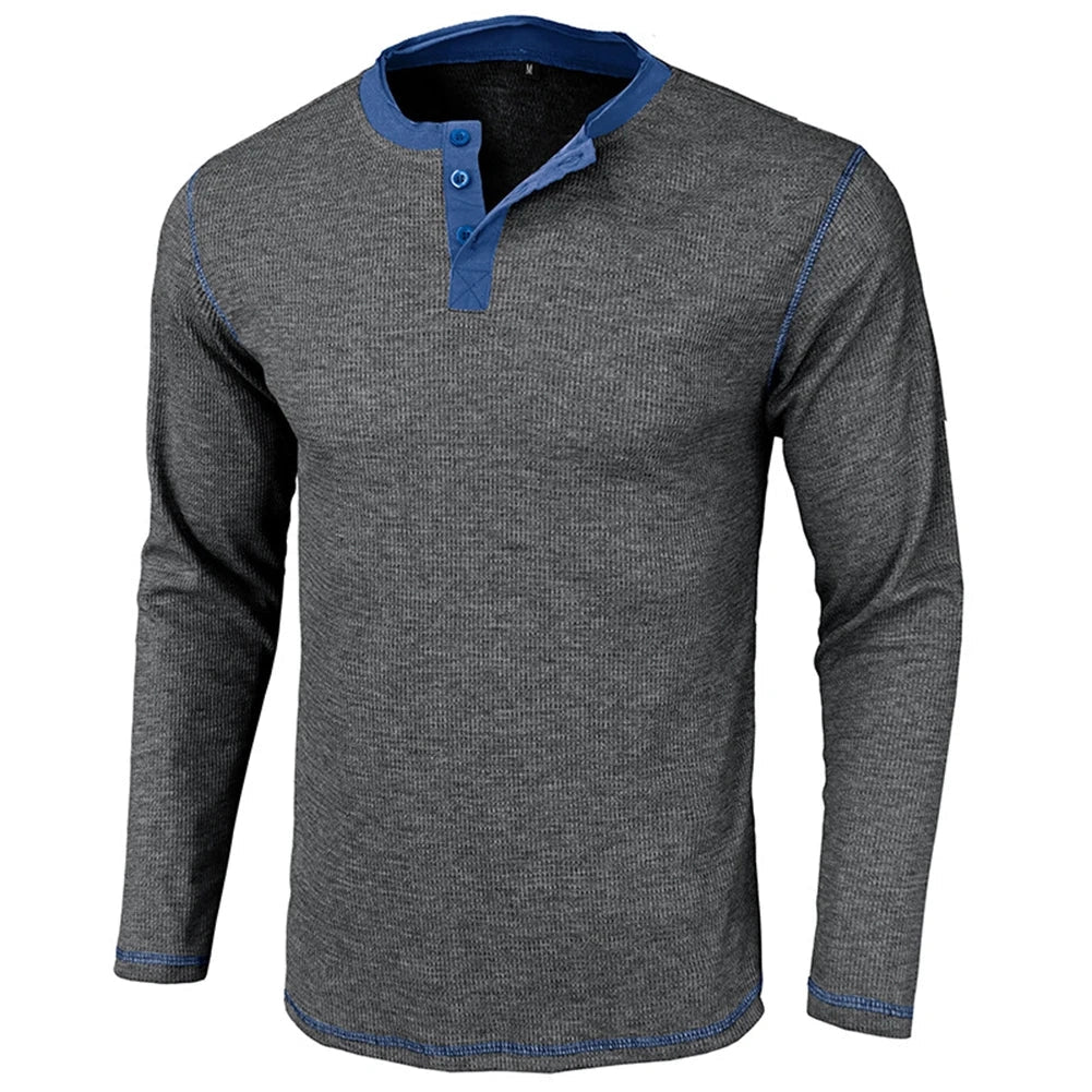 Henley Shirt for Men, Charcoal Grey, Long Sleeve – Autumn Style
 - ModishWorld