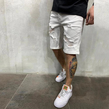 Ripped White Denim Shorts for Men: Frayed Hem, Summer Style
 - ModishWorld