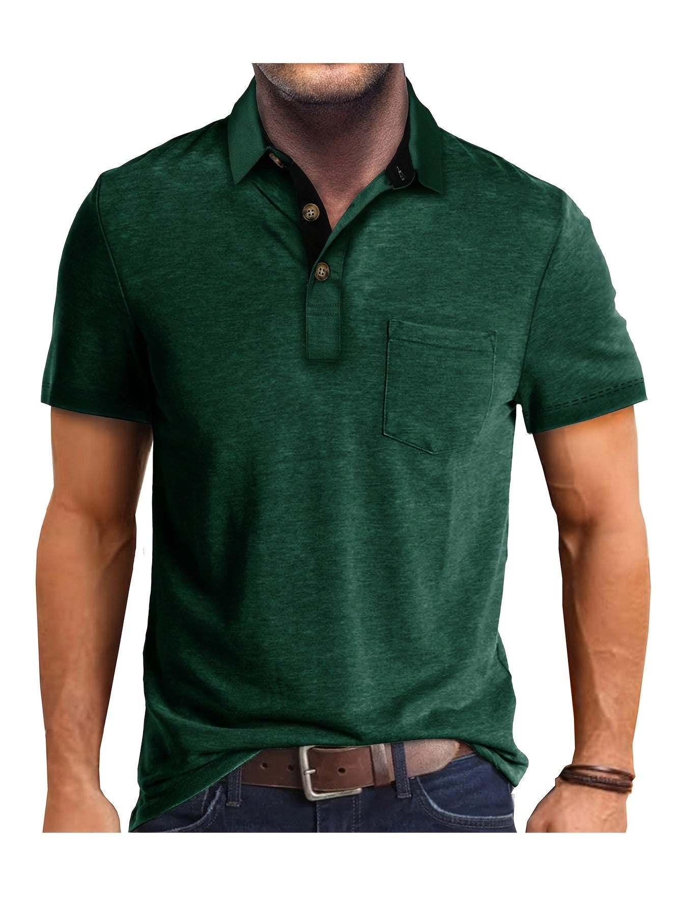 Slim Fit Cotton Blend Polo Shirt for Men - Casual Summer Style, Forest Green
 - ModishWorld